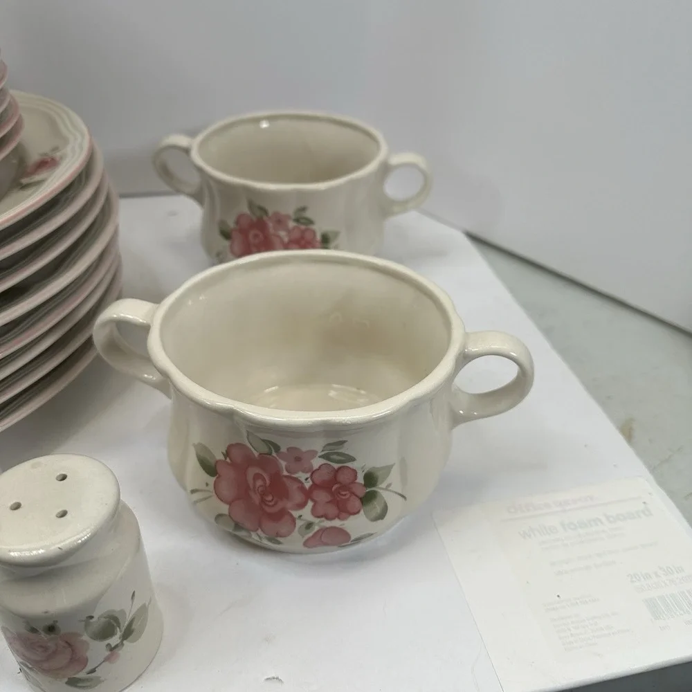 Vintage Gibson Housewares China Pink Roseland 35 Piece Cottage Core Plates Bowls